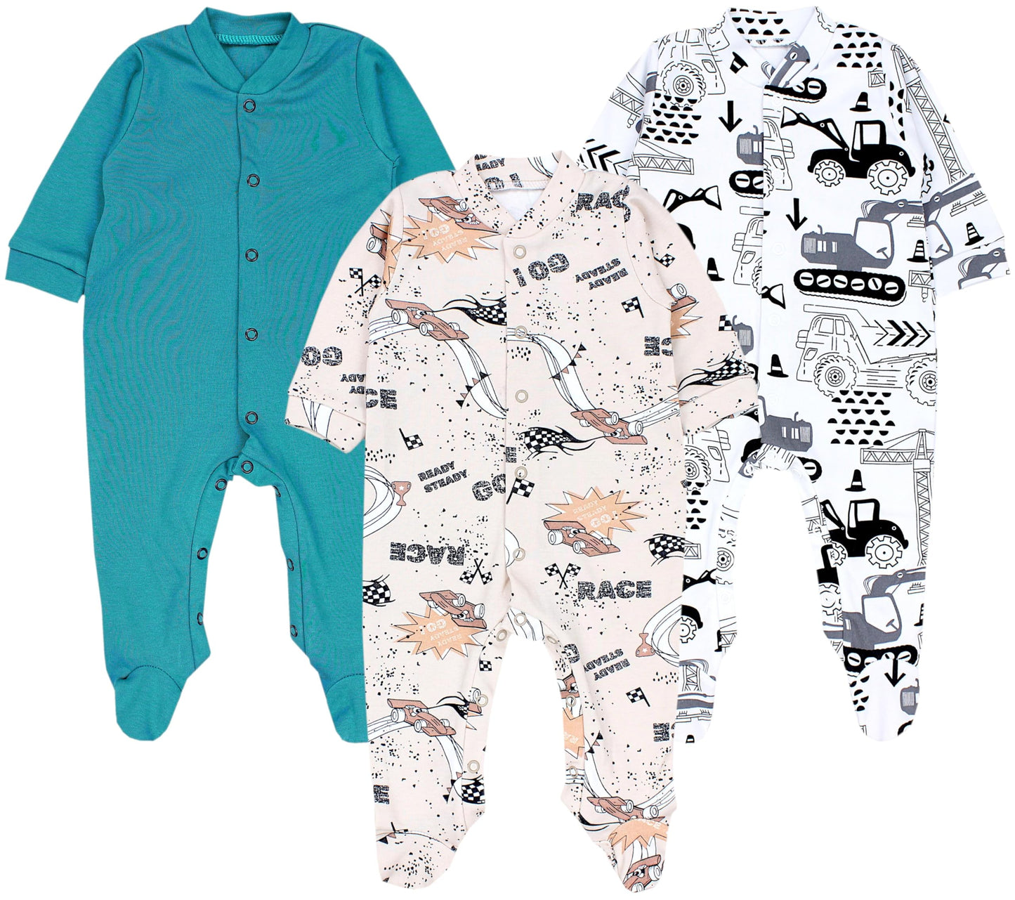 TupTam Baby Jungen Schlafstrampler Langarm Strampler Schlafanzug mit Fuß 3er Pack