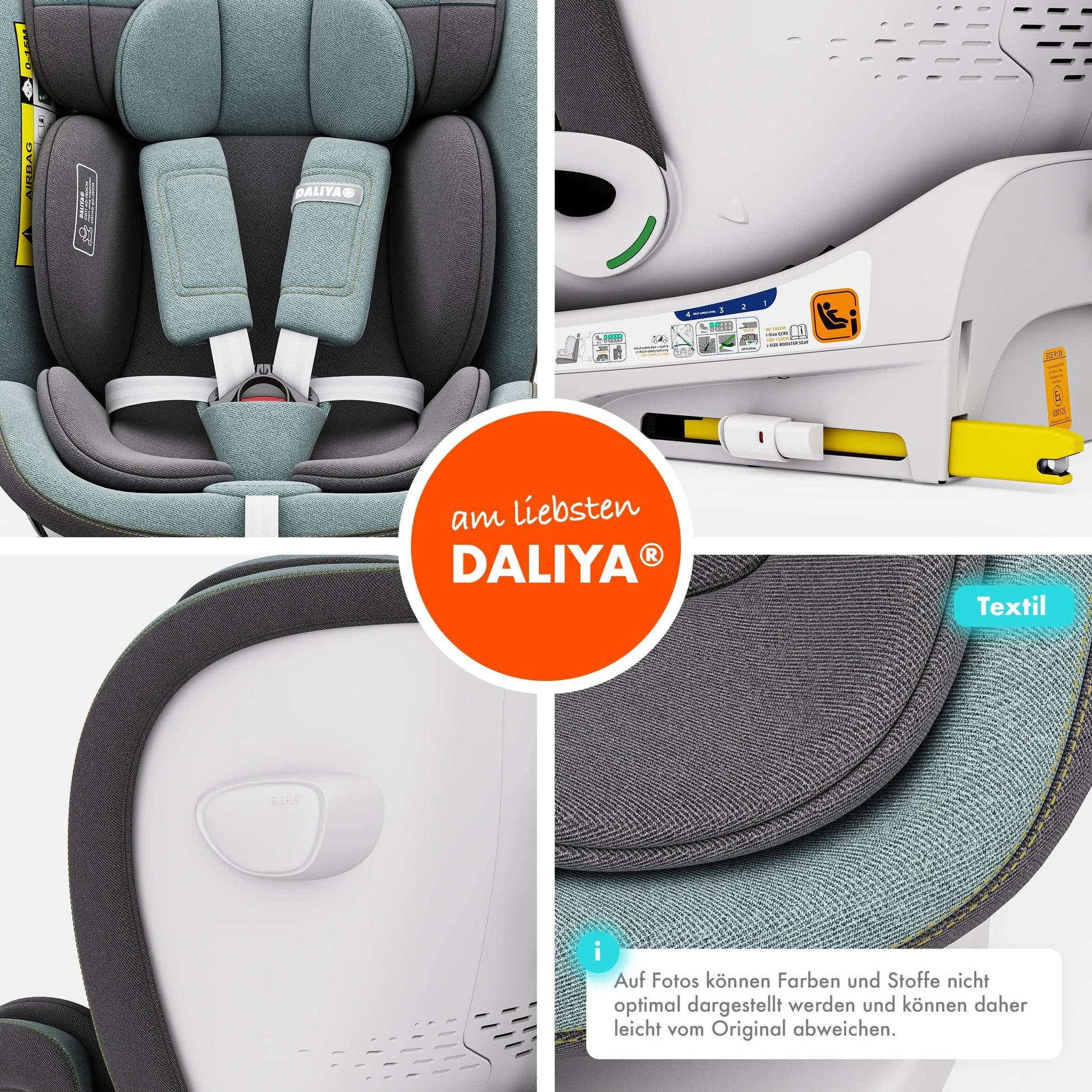 Daliya® Kindersitz ROTAZIONE | I-SIZE 40-150 cm | 8 Pos. | Isofix | (SIP) | Top Tether | 360° | 5 Punkt Gurt | Gruppe 0+ / I/II/III 0-36 KG | Neueste Zulassungs UN ECE Reg. 129 (Beige) - Meloni2