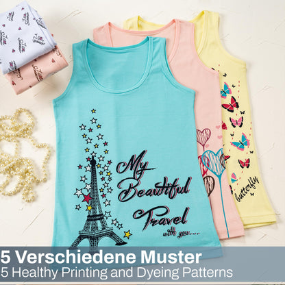 LOREZA ® 5 Mädchen Baumwolle Unterhemden Tank Top Kinder - Gr. 92-170