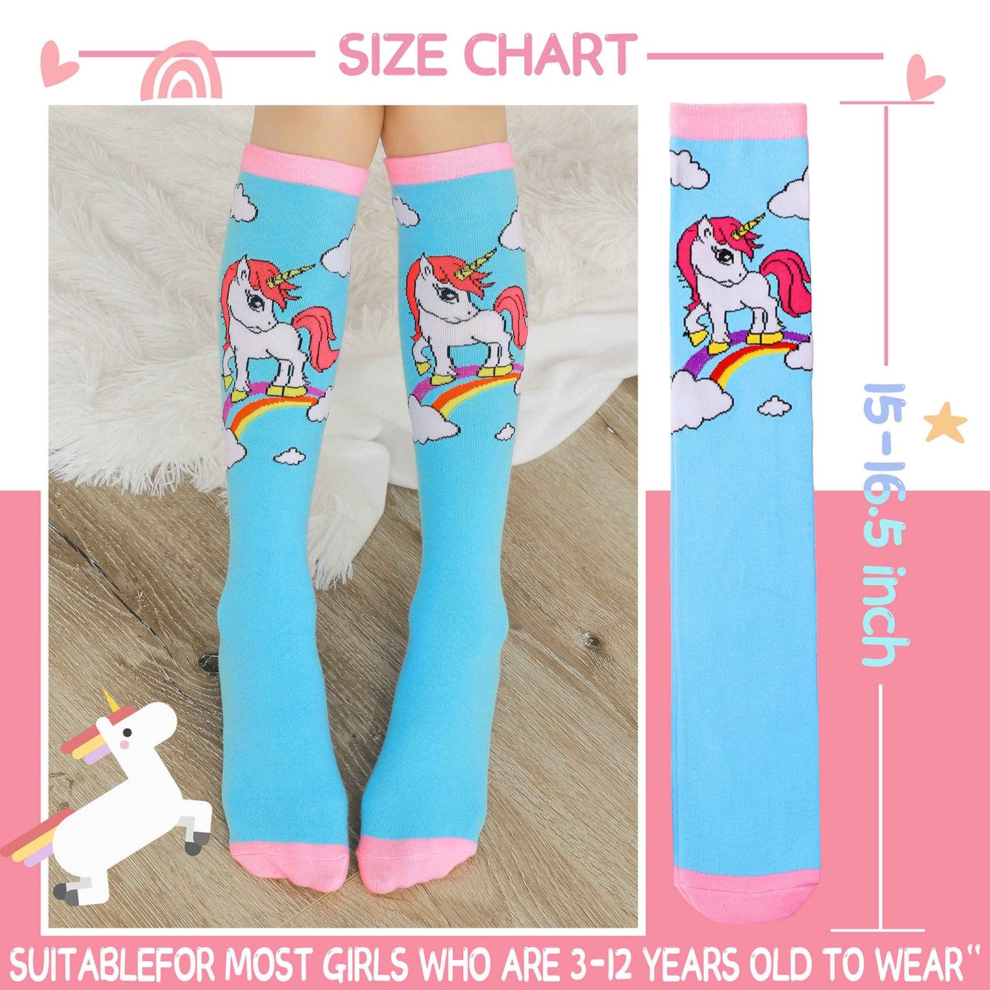 ANTSANG Girls' Knee Socks 6 Pairs for Children Gifts Long Funny Children's Socks Animal Cotton Socks 3-12 Years
