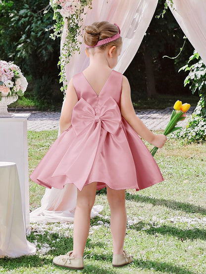 Baby Mädchen Kleid Satin Bowknot A-Linie Taufe Kleid Ärmellos Kleinkind Prinzessin Geburtstag Kleider Kinder Hochzeit Blumenmädchen Kleid Festliche Party Kleid