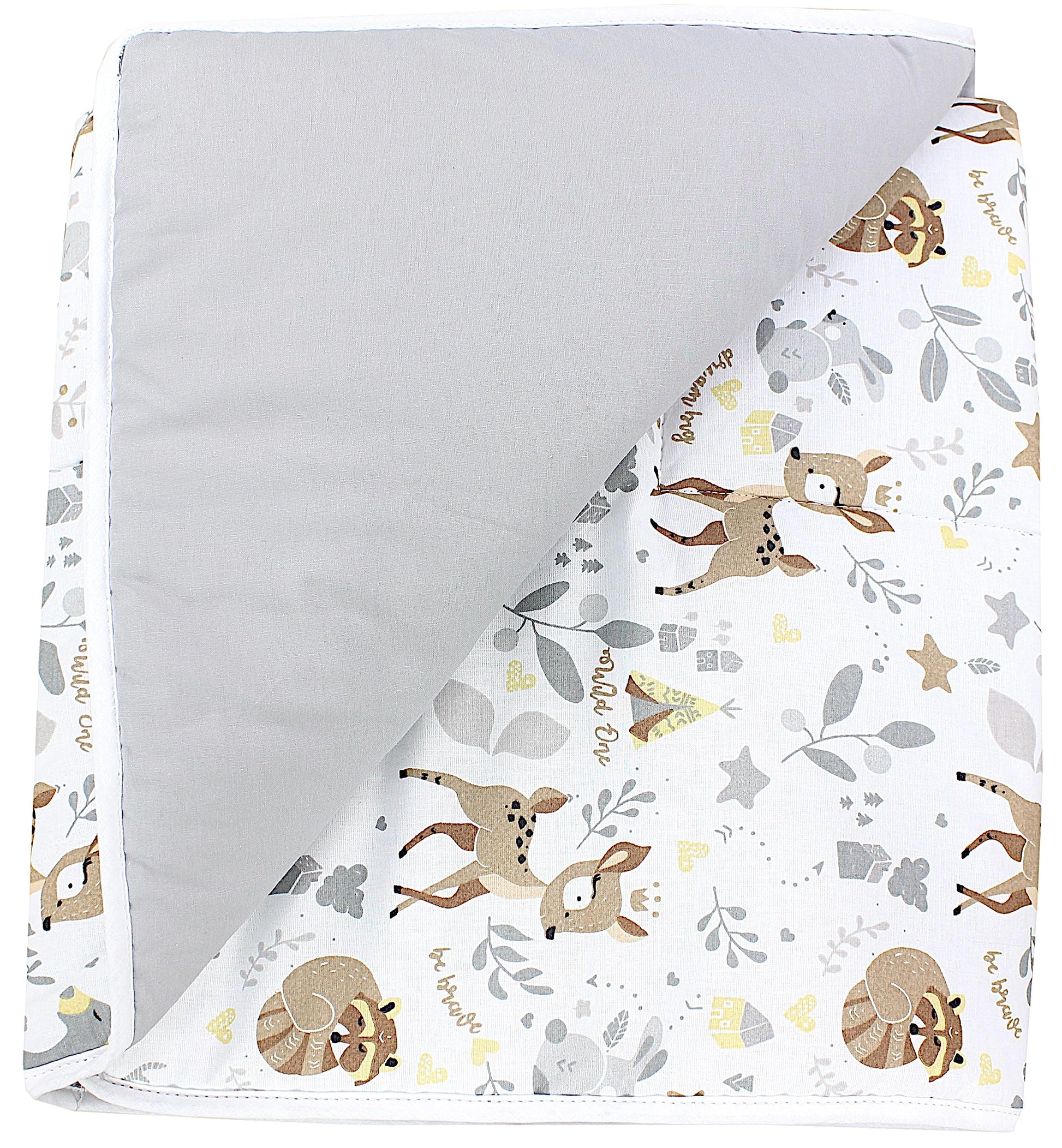 TupTam Krabbeldecke für Baby 120x120 cm - Gepolsterte Spieldecke Baby Baumwolle, XXL, OEKO-TEX, Weich & Hautfreundlich, Farbe: Wald/Beige - Meloni2