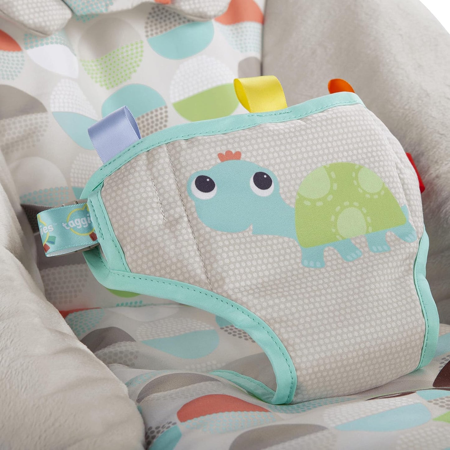Bright Starts, Babywippe Babyschaukel Happy Safari mit beruhigenden Vibrationen & 7 Melodien, abnehmbarer Kopfstütze und Spielbogen mit 3 Spielzeugen, Lautstärkeregeler, ab der Geburt bis 9kg