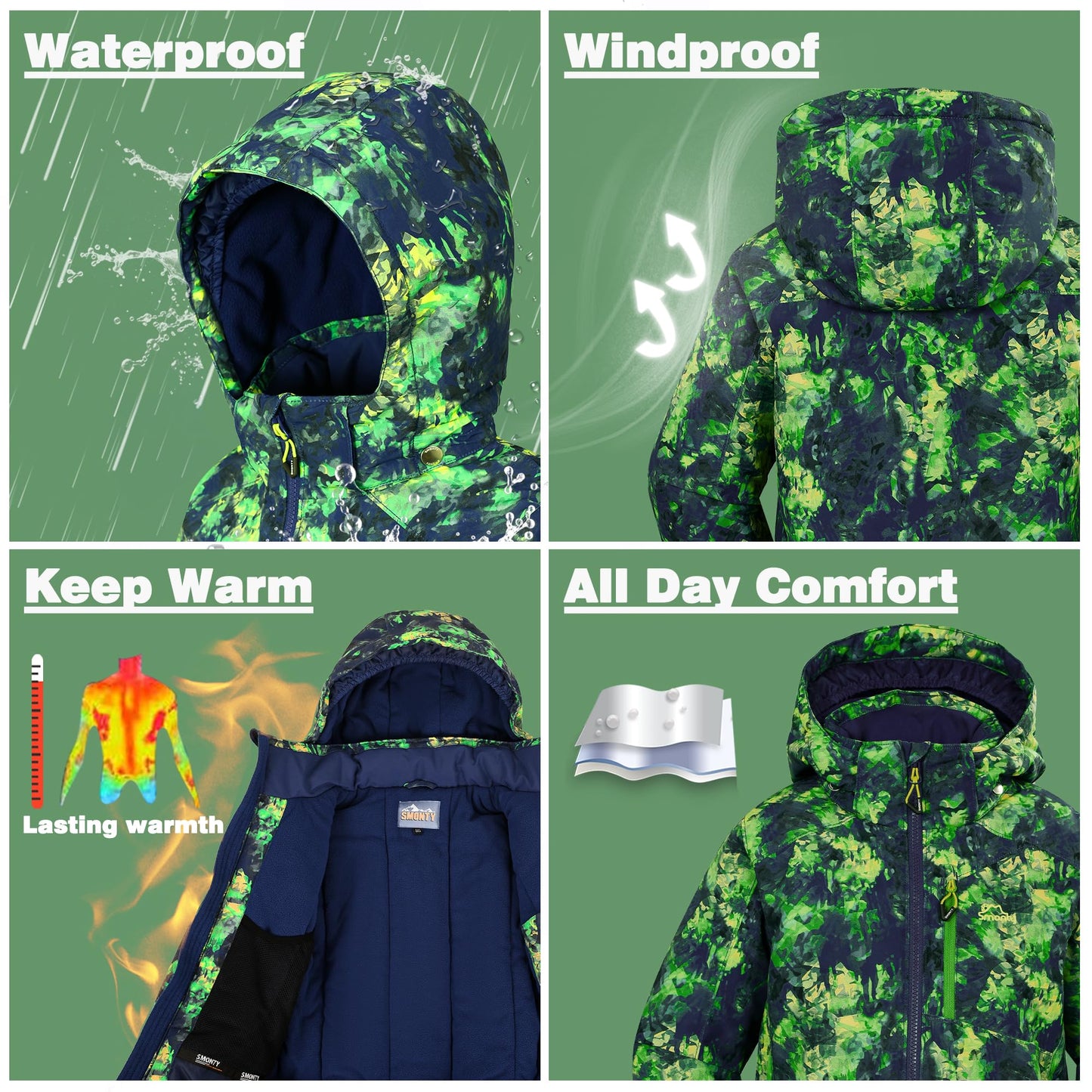 SMONTY SNOWER Boys' Snowsuit with Removable Hood, Ski Suit, Extra Warm, Winter Suit
