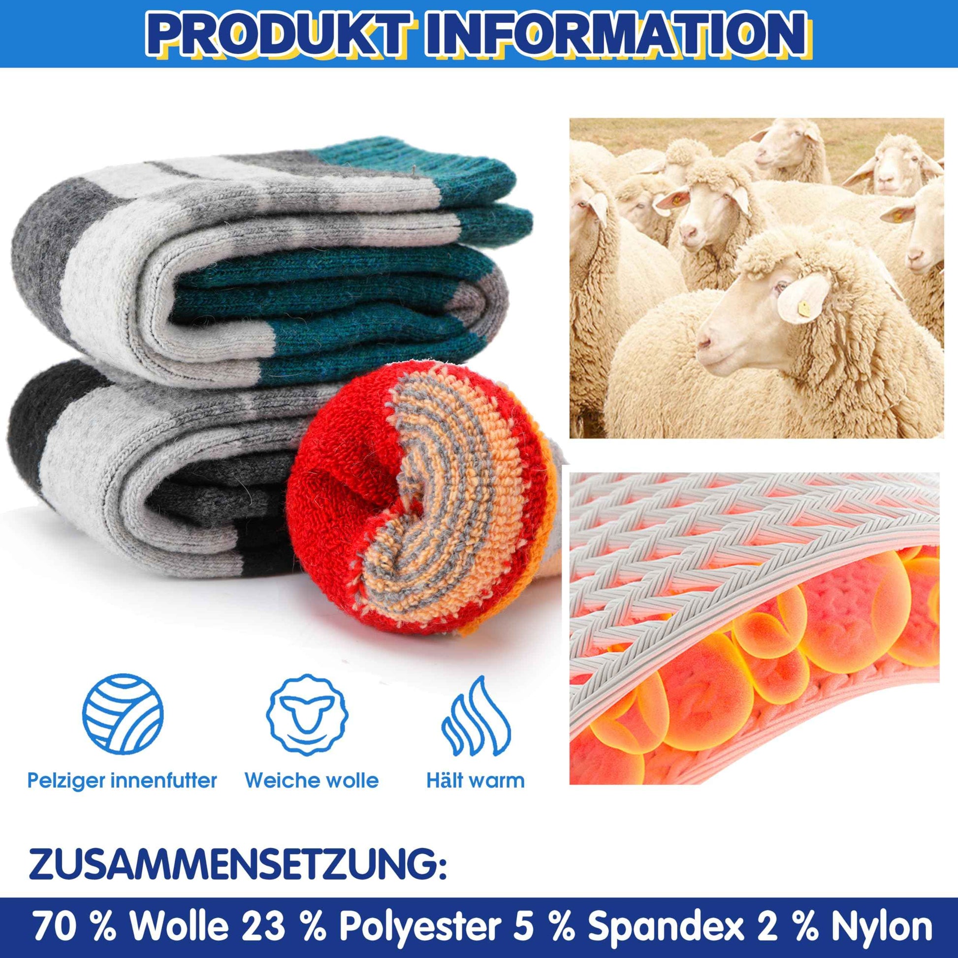ANTSANG Kinder Merino Woll Skisocken Jungen Mädchen Thermisch Dick Warm Winter Gemütlich Kniehohe Socken zum Skifahren Snowboarden 3 Paar