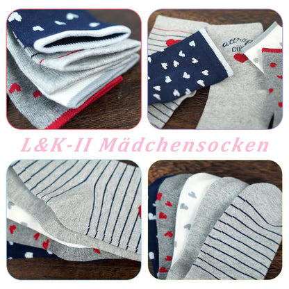 L&K-II 10/12 Paar Kinder Mädchen Socken aus Baumwolle Kleinkind niedliche Muster Kids Sneakersocken bunt 2808VA