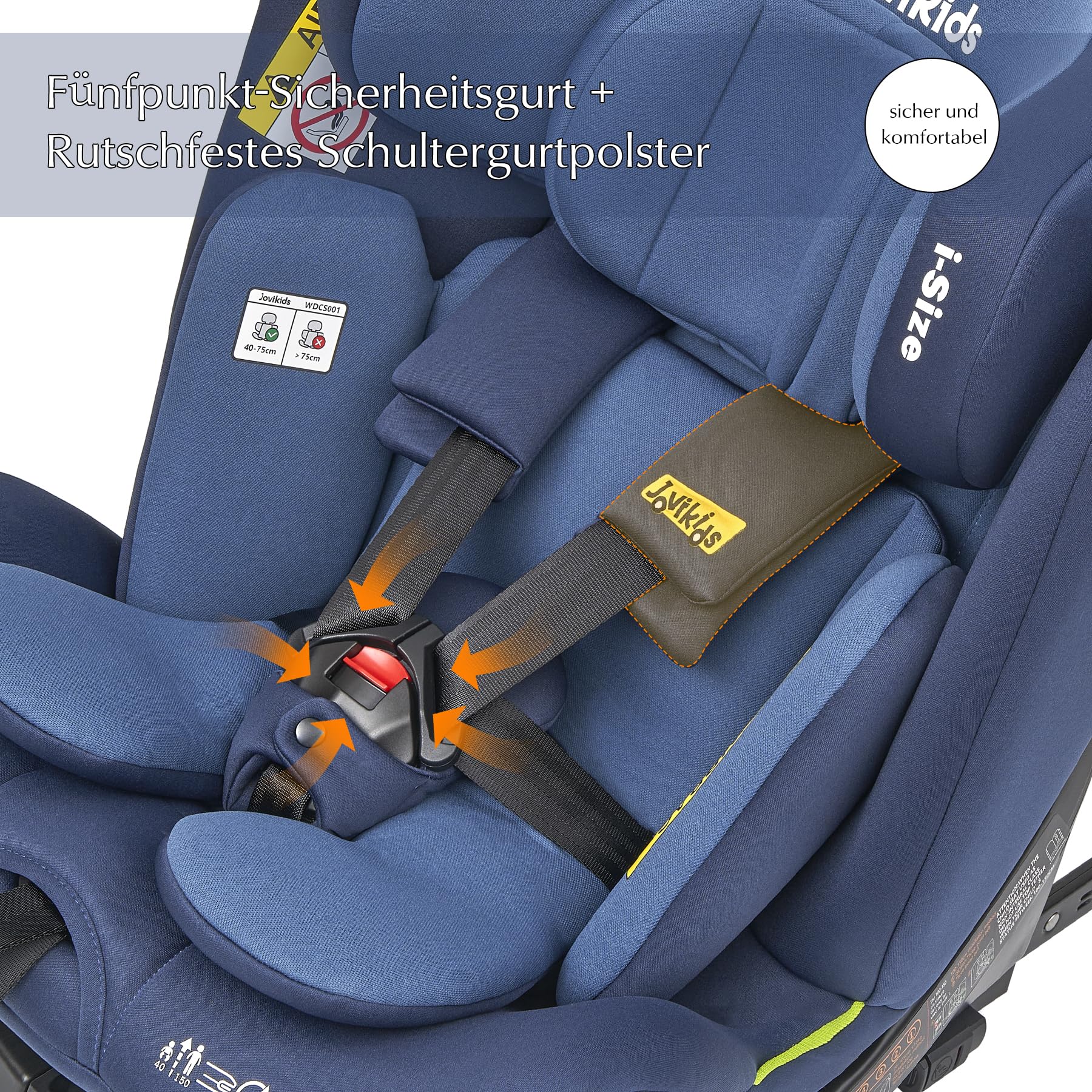 Jovikids 360° Drehbar Kindersitz mit ISOFIX und Ruheposition, i-Size(ECE R129) 40-150cm(0-36kg) Reboarder Baby Autositz, ab Geburt -12 Jahre (blau) - Meloni2