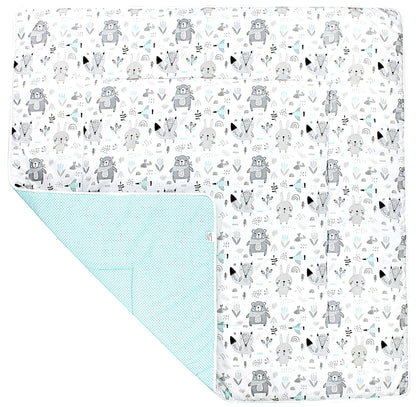TupTam Krabbeldecke für Baby 120x120 cm - Gepolsterte Spieldecke Baby Baumwolle, XXL, OEKO-TEX, Weich & Hautfreundlich, Farbe: Wald/Beige