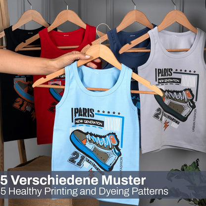 LOREZA ® 5 Pack Jungen Unterhemden aus Baumwolle Tank Top Unterwäsche Knaben