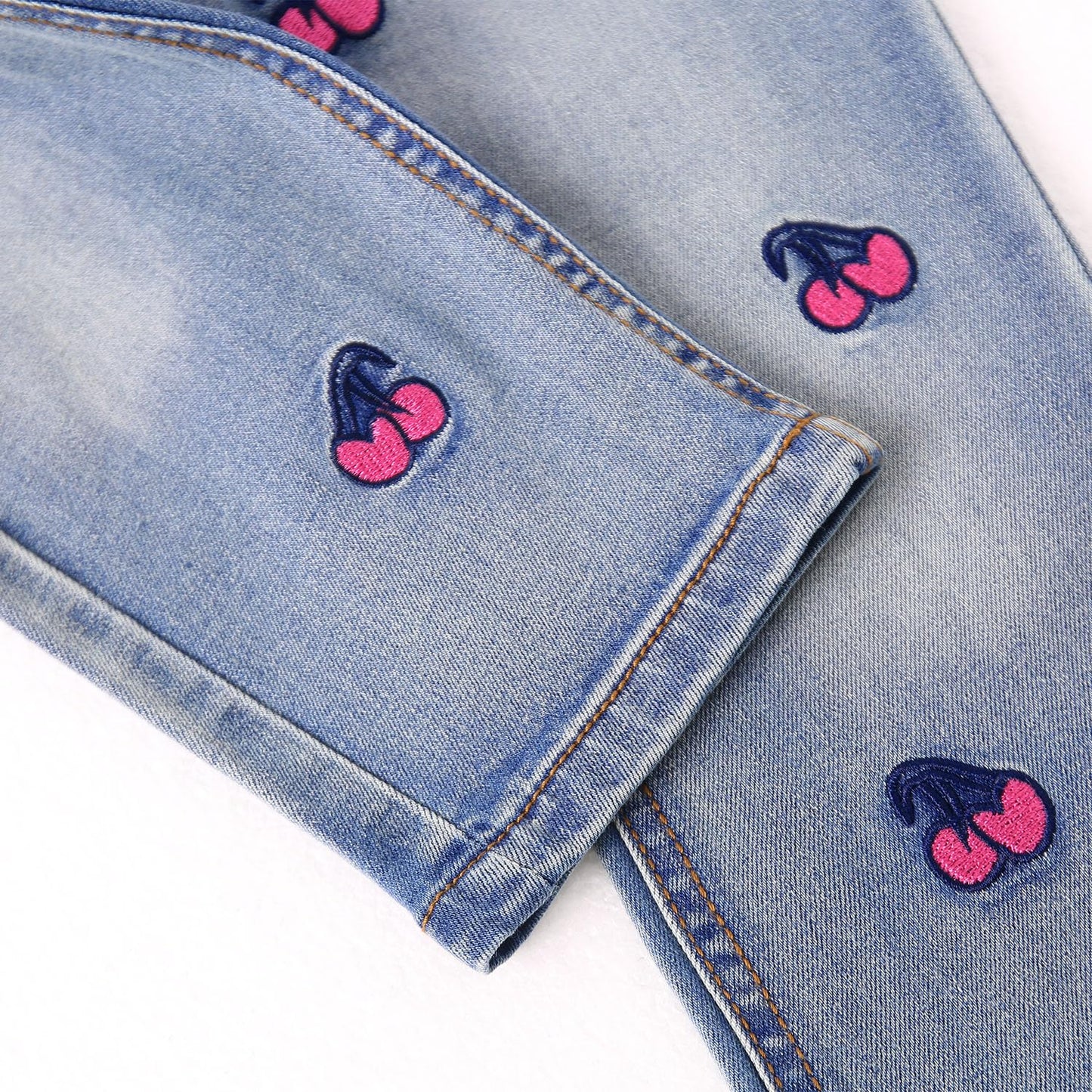 KIDSCOOL SPACE Girls Jeans Split Hem with RAL Edges Elastic Waist in High Elastic Wide Leg Denim Pants
