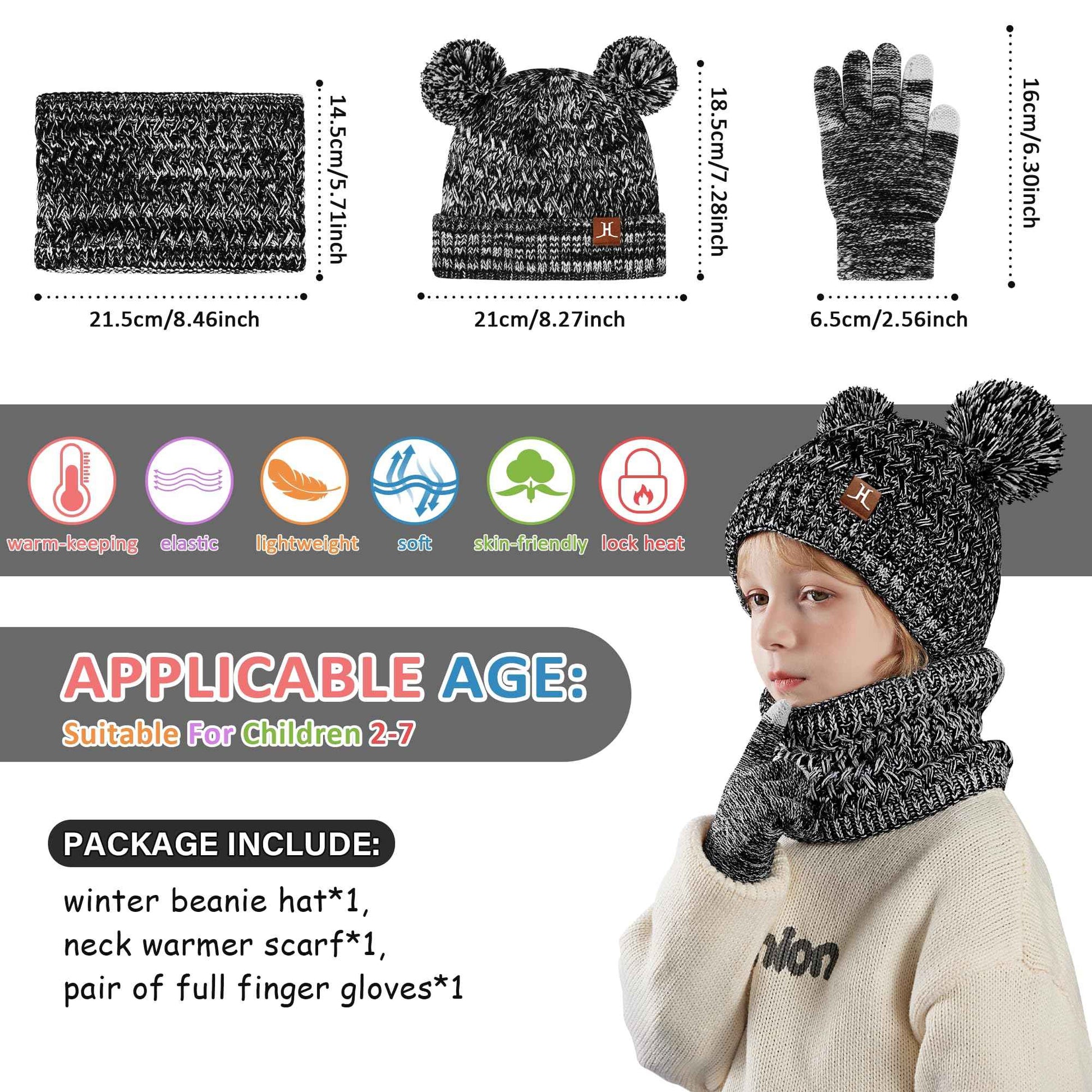 Children's Winter Hat Loop Scarf Touchscreen Gloves Set 2 3 4 5 6 7 Years Toddler Winter Hat Beanie Tube Scarf Knitted Pom Hats Gift Girls Boys