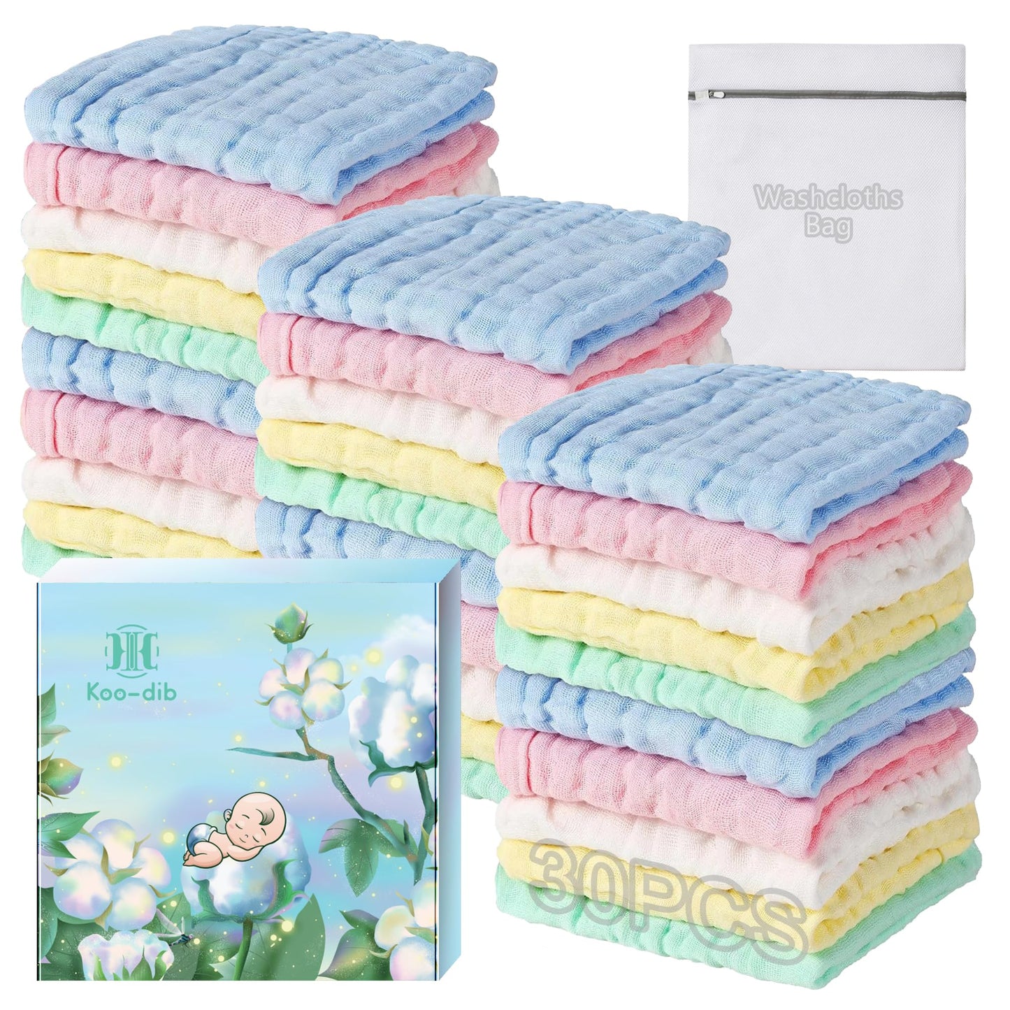 Koo-dib Baby Musselin Waschlappen Tuch Mullwindeln Spucktücher -Handtücher Weiche Neugeborene Gesichtstücher Saugfähig Junge Mädchen Sabberlätzchen 10 Stück 25x25 cm lätzchen