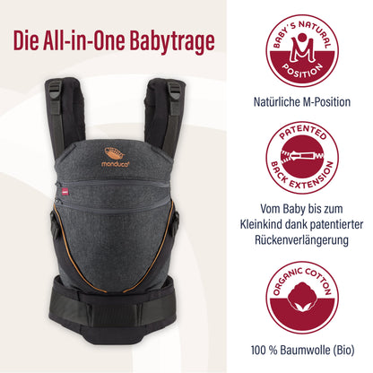 manduca XT Babytrage - Verstellbarer Sitz, der mitwächst - Vom Neugeborenen bis zum Kleinkind - Babytrage aus Bio-Baumwolle mit 3 Tragemöglichkeiten