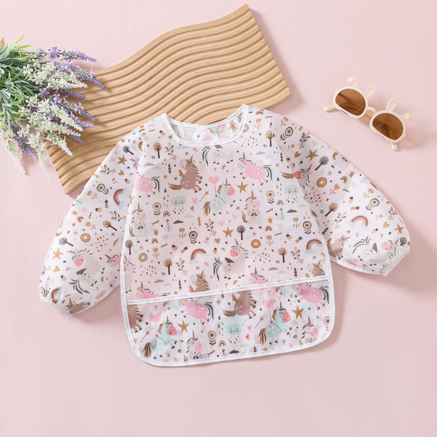 Yunguui Baby Bibs with Sleeves, 5 Pack, Washable Full Body Bibs, Sleeved Bibs, Waterproof for 3-30 Months 