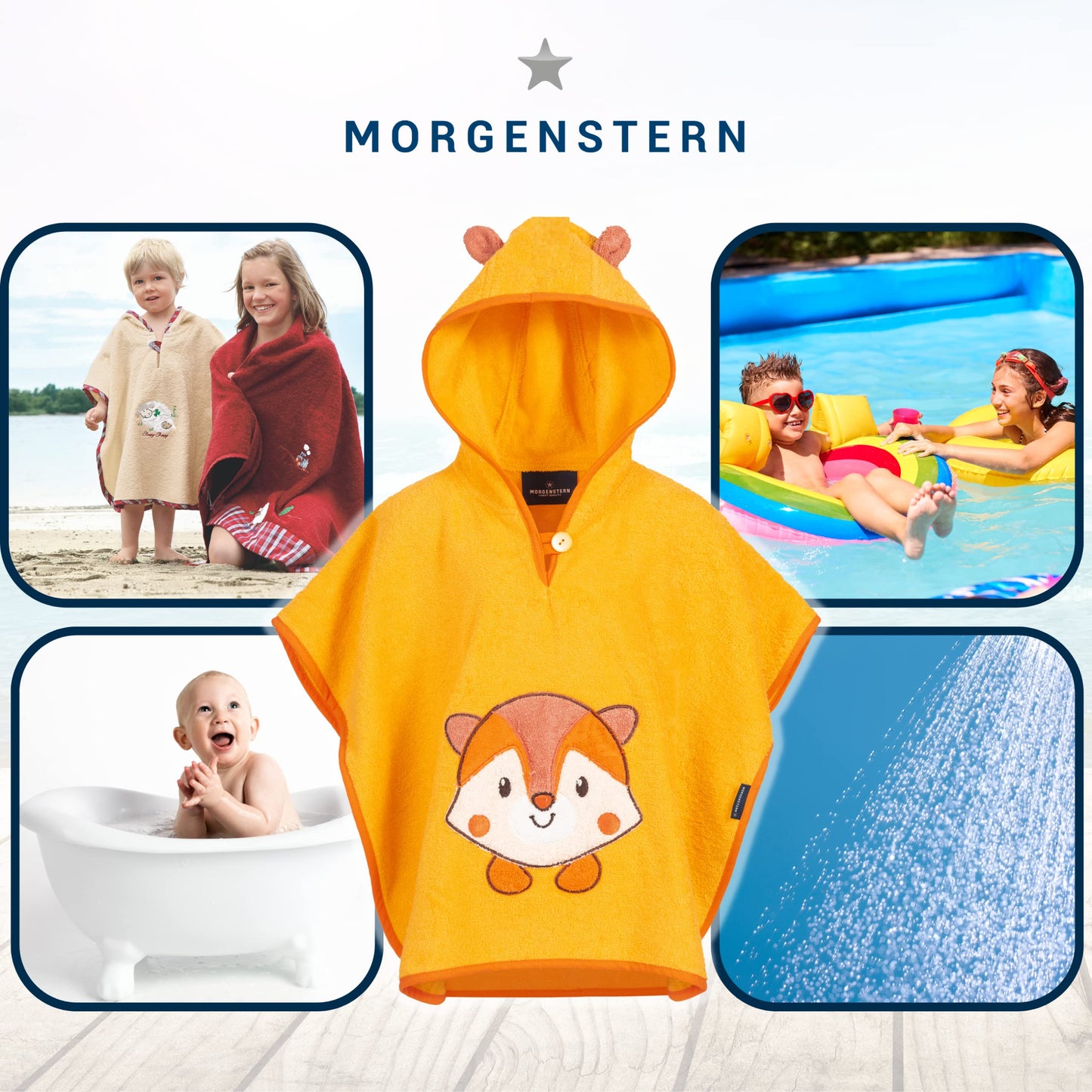 Morgenstern Bath Poncho Children's Baby Girls Boys 100% Cotton Oeko-Tex Baby Bath Towel Hooded Towel Bathrobe Terry Cloth
