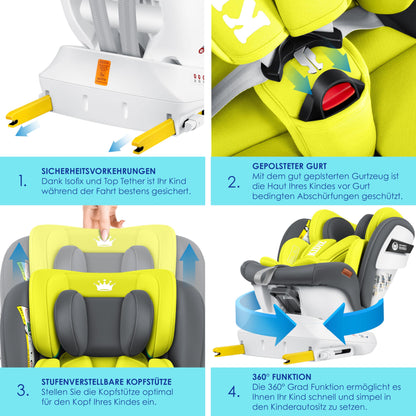 KIDIZ® Kindersitz Baby Autositz Kinderautositz Isofix Top Tether 360° drehbar Gruppe 0/1/2/3 ab Geburt 0-36kg Mit Sonnenschutzdach Seitenschutz 5 Punkt Gurt Kopfstützenverstellung ECE R129 Grau - Meloni2