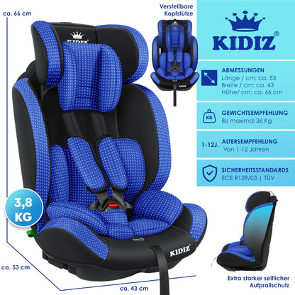 KIDIZ® Autokindersitz Triangle Premium Kindersitz Kinderautositz | Autositz Sitzschale | 9 kg - 36 kg 1-12 Jahre | Gruppe 1/2/3 | universal | zugelassen nach ECE R129/03 | mit Isofix