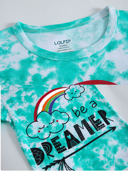 LOLPIP Mädchen Pyjamas 100% Baumwolle Schlafanzug für Kinder Schlafkleidung Langarm 4 Stück Set 1-12 Jahre