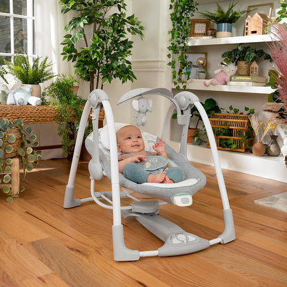 Ingenuity ConvertMe 2-in-1 Baby Swing & Rocker Baby Rocker Electric Portable Vibrations Nature Sounds 0-9 Months Max 9kg - Swell