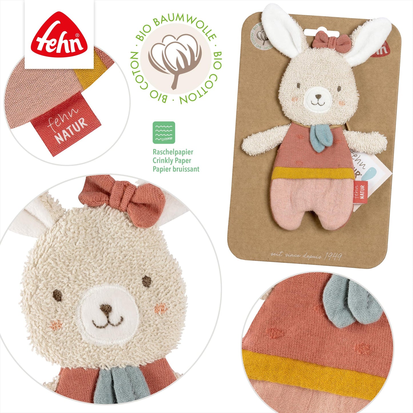Fehn Knister Seestern – Activity Baby Raschel Spielzeug zum Greifen und Spielen - Activity-Rascheltier Babyspielzeug - Motorikspielzeug & Knisterspielzeug für Babys und Kleinkinder ab 0+ Monaten