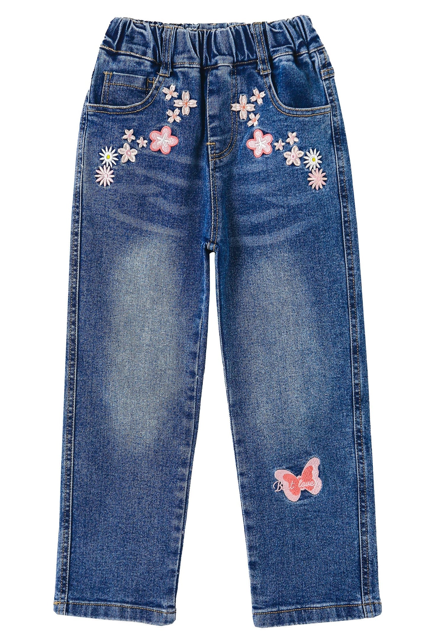 KIDSCOOL SPACE Girls Jeans Split Hem with RAL Edges Elastic Waist in High Elastic Wide Leg Denim Pants