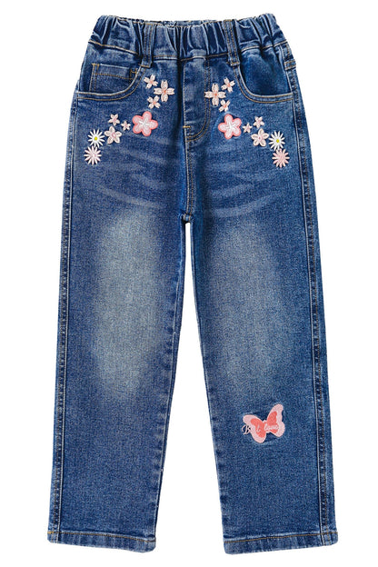 KIDSCOOL SPACE Girls Jeans Split Hem with RAL Edges Elastic Waist in High Elastic Wide Leg Denim Pants