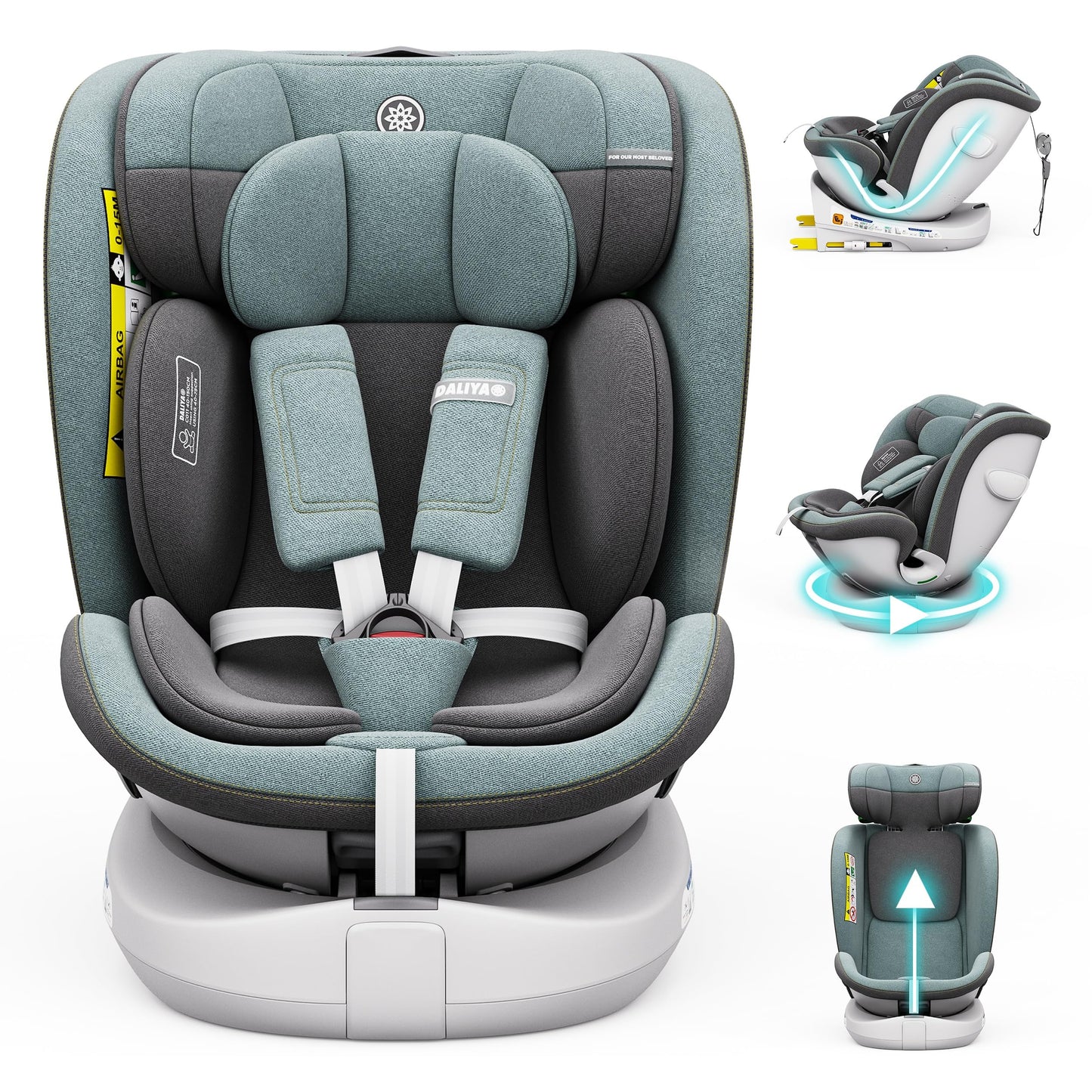 Daliya® Kindersitz ROTAZIONE | I-SIZE 40-150 cm | 8 Pos. | Isofix | (SIP) | Top Tether | 360° | 5 Punkt Gurt | Gruppe 0+ / I/II/III 0-36 KG | Neueste Zulassungs UN ECE Reg. 129 (Beige) - Meloni2