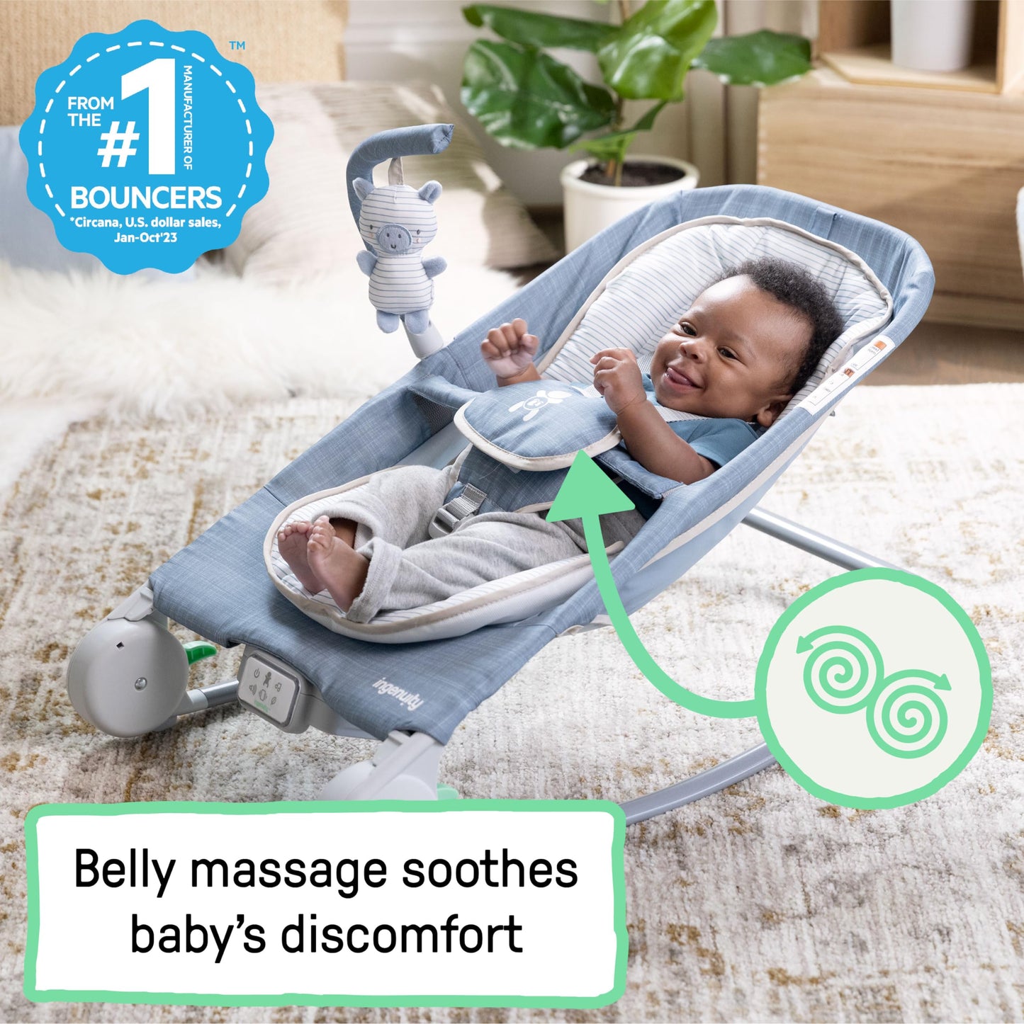 Ingenuity, Cuddle Lamb Babywippe Babyschaukel mit Schaukelfunktion und Vibrationen, Spielbogen mit 2 Plüsch Spielzeug, Musik, 4 Naturgeräuschen und Lautstärkeregler, ab Geburt bis 18 kg