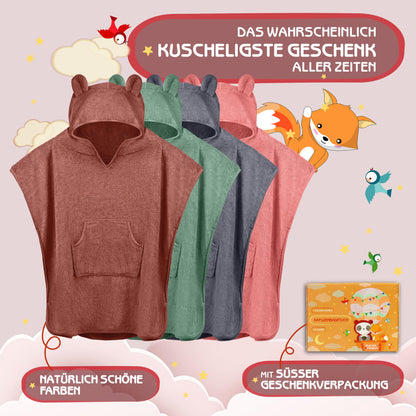Fuchs&Panda® Badeponcho Kinder EXTRA warm, weich & kuschelig (100% Bambus) | Badeponcho Baby | Handtuch Poncho Kinder mit toller Geschenkverpackung (Kupfer-grün)