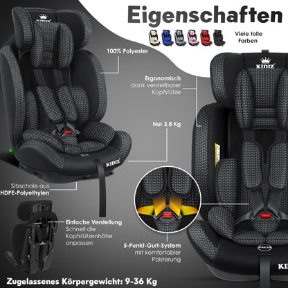 KIDIZ® Autokindersitz Triangle Premium Kindersitz Kinderautositz | Autositz Sitzschale | 9 kg - 36 kg 1-12 Jahre | Gruppe 1/2/3 | universal | zugelassen nach ECE R129/03 | mit Isofix