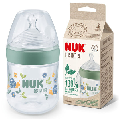 NUK for Nature Babyflaschen | mittelgroßer Trinksauger | 260 ml | Der Mutterbrust nachempfundener Anti-Colic Trinksauger ( Silikon) | Temperature Control | Nachhaltige Materialien | Grün