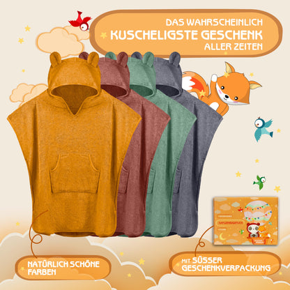 Fuchs&Panda® Badeponcho Kinder EXTRA warm, weich & kuschelig (100% Bambus) | Badeponcho Baby | Handtuch Poncho Kinder mit toller Geschenkverpackung (Kupfer-grün)