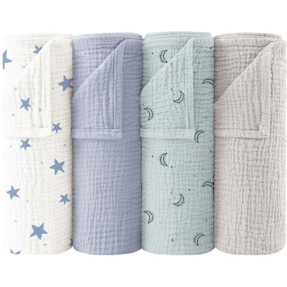 Bearmoss Moltontücher Baby 100% Baumwolle Weiche Spucktücher Baby,Atmungsaktiv und Extrem Saugfähig Musselin Tuch für Saugstark Mulltücher 4er 60x60cm (Brauner Druck)