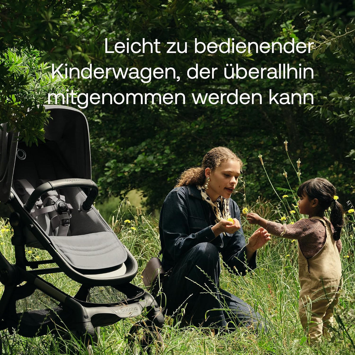 Bugaboo Fox 5 Renew, 2-in-1 Kinderwagen für jedes Gelände, mit Liegewanne | ausziehbarer Kleinkindsitz, praktische Ein-Hand Faltung, Fahrgestell in Schwarz und Sonnendach in Forest Green ab Lager