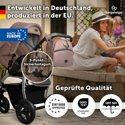 Bergsteiger Capri 3-in-1 Combination Pushchair - Baby Carrier, Sports Seat & i-Size Baby Seat, Pneumatic Tyres, Suspension, Height-Adjustable Handle, Foldable, Accessories
