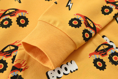 CM-Kid Hoodie Jungen Kapuzenpullover Langarm Bunt Kinder Sweatshirts Traktor Truck Dinosaurier Tops 1-7 Jahre Gr.92-134