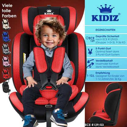 KIDIZ® Autokindersitz Triangle Premium Kindersitz Kinderautositz | Autositz Sitzschale | 9 kg - 36 kg 1-12 Jahre | Gruppe 1/2/3 | universal | zugelassen nach ECE R129/03 | mit Isofix