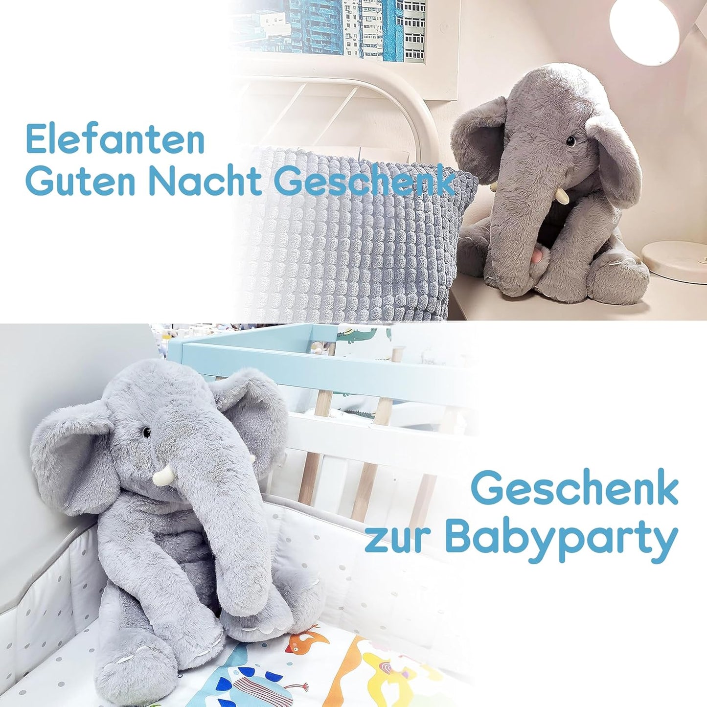 Plüsch Elefant 33 cm – Weiches rosa Kuscheltier mit großen Ohren & Langer Nase – Niedliches Stofftier für Kinder & Deko | Für Jungen, Mädchen, Kinder, Babyparty, Schlafzimmer, Weihnachten, Geburtstagsgeschenke
