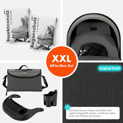Daliya® FLEXI-PRO M 2in1 Kombikinderwagen & Buggy – XXL-Set, Reise-Kinderwagen mit Einhand-Abnahme, Wetterschutz, Sportsitz, Wickeltasche, Spieltisch, Regenschutz, dicke Matratze (Olivgrün)