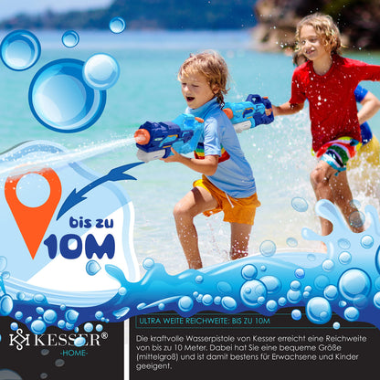 KESSER® Wasserpistole 2er Set Wasserpistolen Spritzpistolen Reichweite 10-11 Meter, Fassungsvermögen 1500ml Wasserspaß Strand Spielzeug im Freien für Kinder und Erwachsene Strandpool, Blau/Weiß