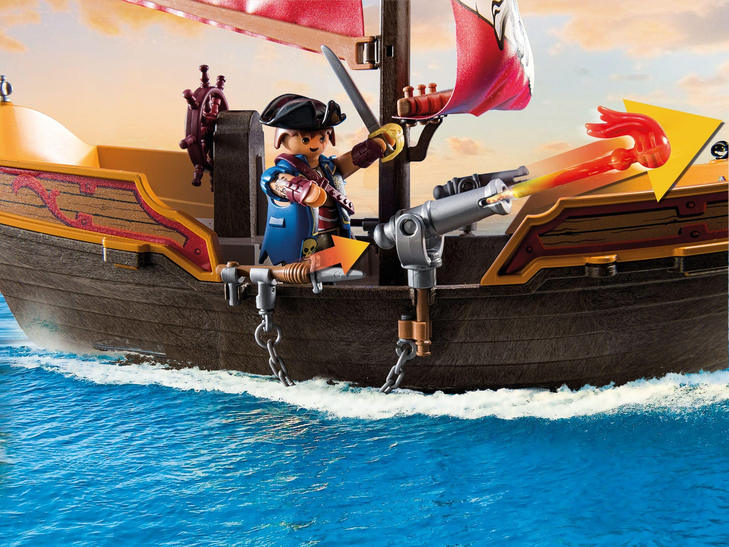 PLAYMOBIL Pirates 71418 Pirate Ship, Exciting Adventures on the High Sea, with Extensive Accessories such as Telescope, Compass and Cannons, Toy for Children from 4 Years