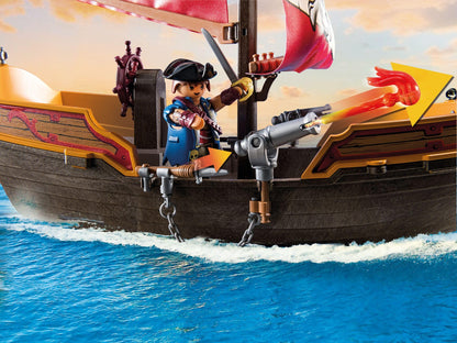 PLAYMOBIL Pirates 71418 Pirate Ship, Exciting Adventures on the High Sea, with Extensive Accessories such as Telescope, Compass and Cannons, Toy for Children from 4 Years