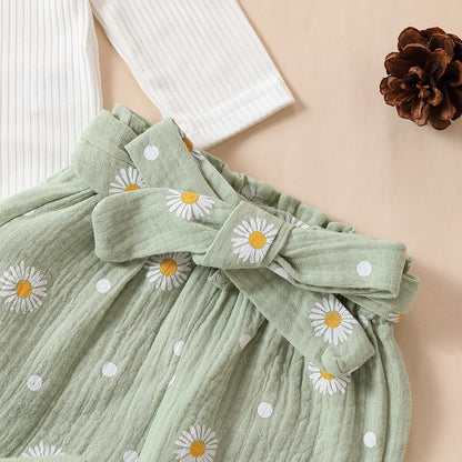 Geagodelia Baby Mädchen Kleidung Babykleidung Outfit Set Langarm Body Strampler + Gänseblümchen Hose + Stirnband Neugeborene Weiche Babyset
