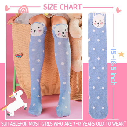 ANTSANG Girls' Knee Socks 6 Pairs for Children Gifts Long Funny Children's Socks Animal Cotton Socks 3-12 Years