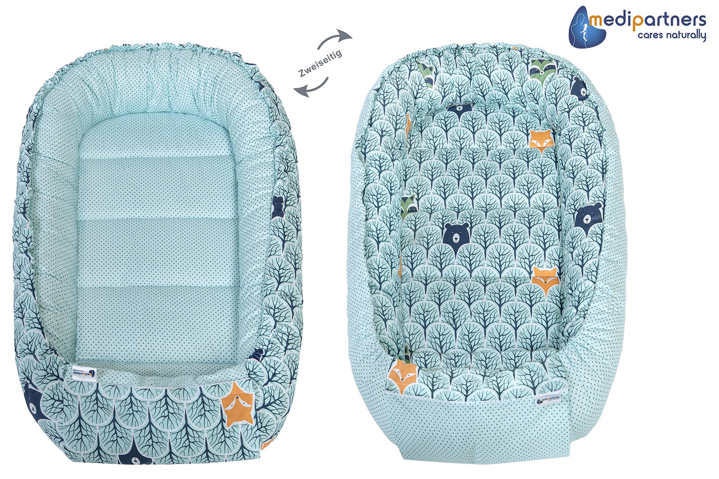 Medi Partners Babynestchen Babynest Set 100x60x15 Kuschelnest 5 teilig herausnehmbarer Einsatz Kokon Nestchen Babys Neugeborene 100% Baumwolle (REH mit Grauem Minky) - Meloni2