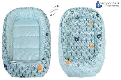 Medi Partners Babynestchen Babynest Set 100x60x15 Kuschelnest 5 teilig herausnehmbarer Einsatz Kokon Nestchen Babys Neugeborene 100% Baumwolle (REH mit Grauem Minky) - Meloni2