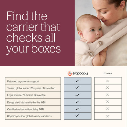 Ergobaby Adapt Babytrage für Neugeborene ab Geburt, 3-Positionen SoftFlex Mesh Ergonomische Babybauchtrage Rückentrage Baby-Tragetasche, Natural Beige, 1 Einheit