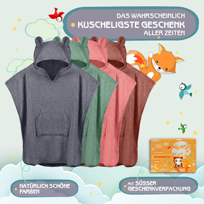 Fuchs&Panda® Badeponcho Kinder EXTRA warm, weich & kuschelig (100% Bambus) | Badeponcho Baby | Handtuch Poncho Kinder mit toller Geschenkverpackung (Kupfer-grün)