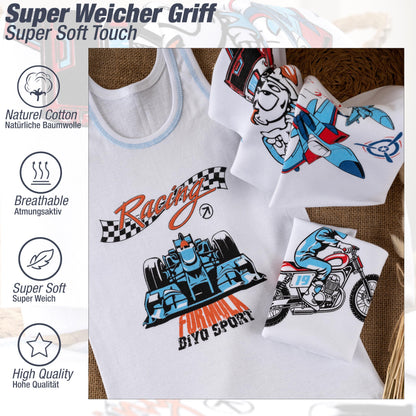 LOREZA ® 5 Pack Jungen Unterhemden 100% gerippte Baumwolle ohne Seitennaht Tank Top