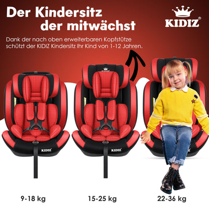 KIDIZ® Autokindersitz Triangle Premium Kindersitz Kinderautositz | Autositz Sitzschale | 9 kg - 36 kg 1-12 Jahre | Gruppe 1/2/3 | universal | zugelassen nach ECE R129/03 | mit Isofix